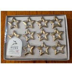 NIP WELL DRESSED HOME SET 12 2" RUSTIC GOLD STAR ORNAMENTS